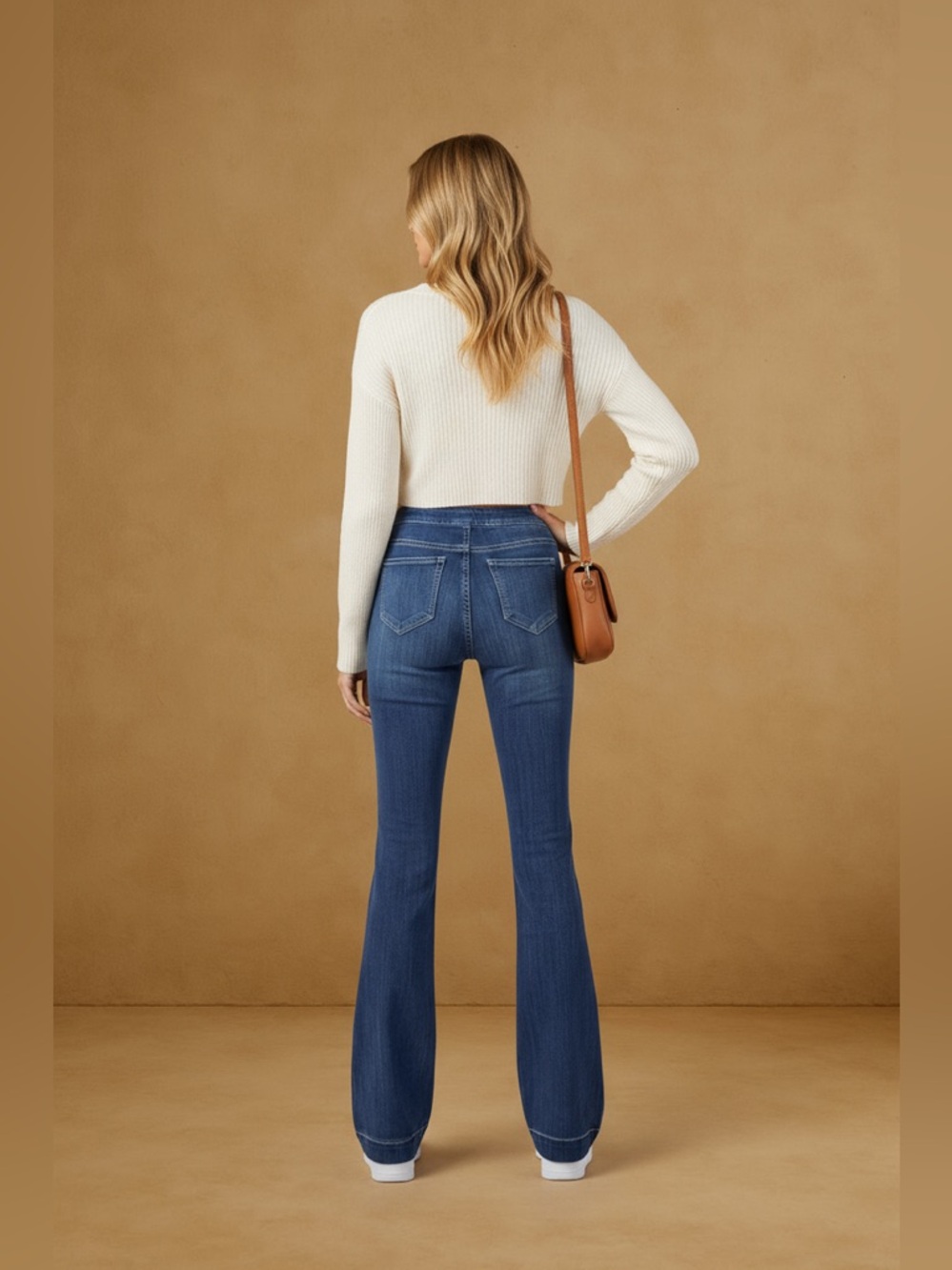 Blue Dark Wash Pull On Flare Ultra Stretchy Denim Jegging Long Jeans - Picture 9 of 12